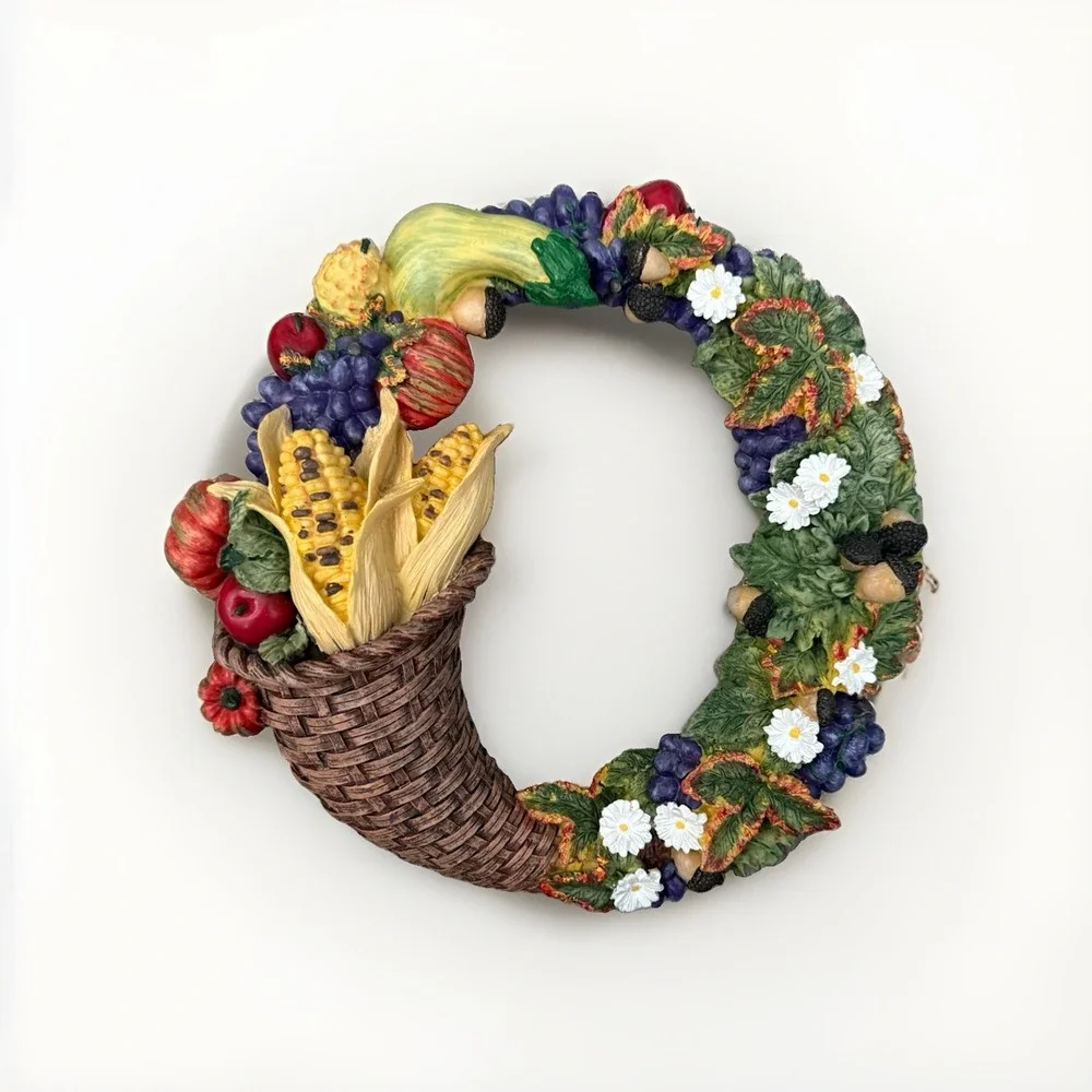 Cornucopia All Weather Wreath In & Out Door Wall Hanging Autumn Floral Fruit Veg